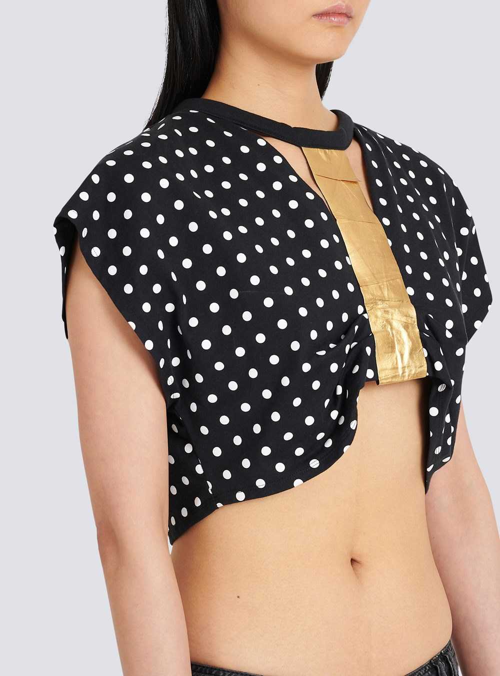 Balmain Cotton Crop Top With Dot Print Black | MSGTIDV-05