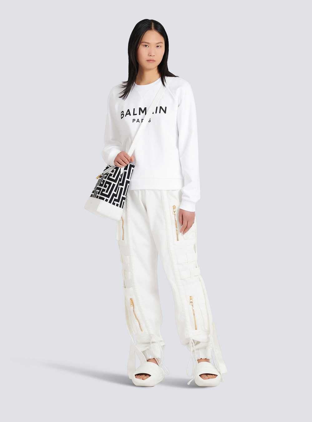 Balmain Cotton Eco-designed Sweatshirt With Flocked Balmain Logo White | ELWYNSD-68