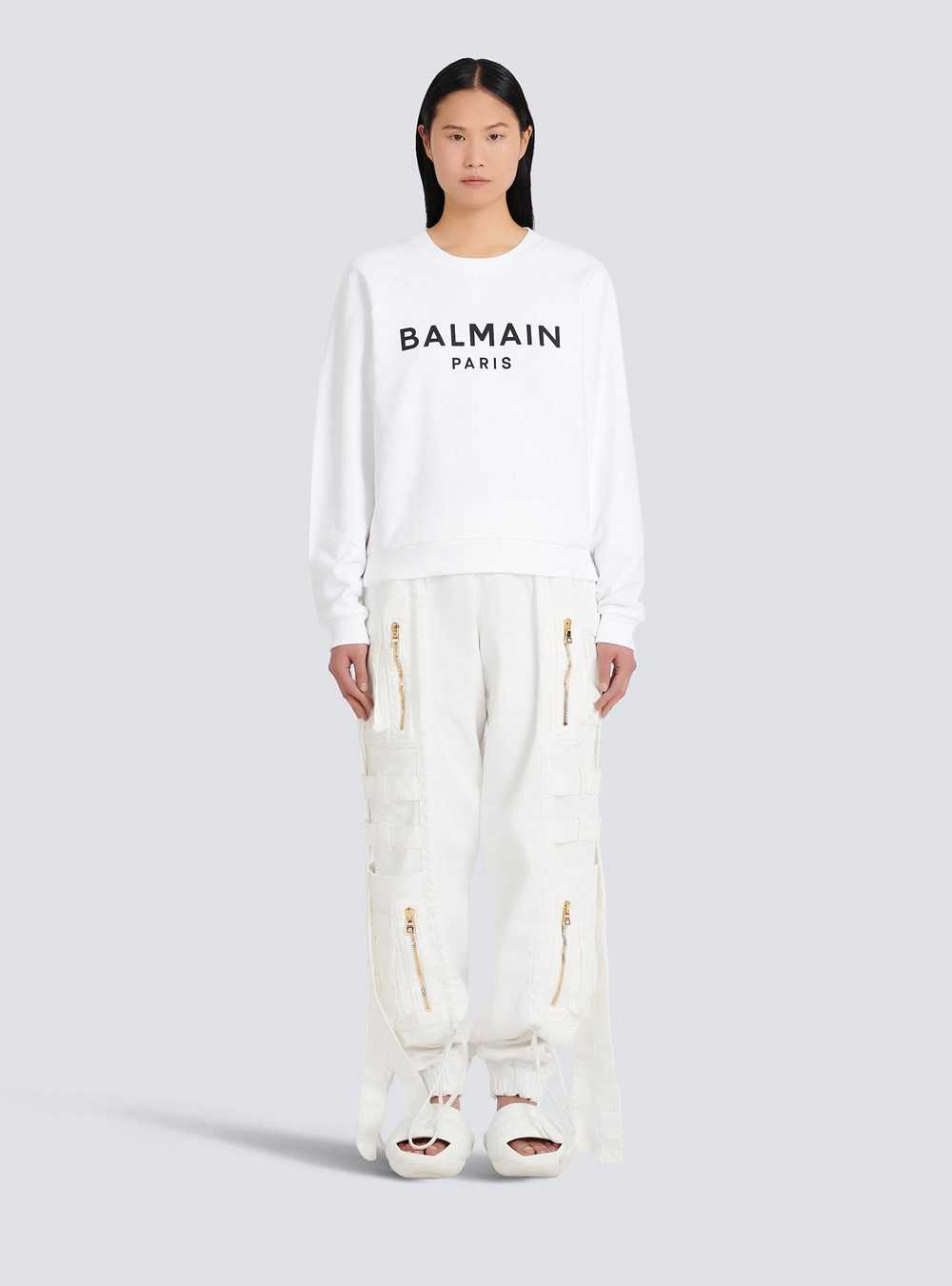 Balmain Cotton Eco-designed Sweatshirt With Flocked Balmain Logo White | ELWYNSD-68