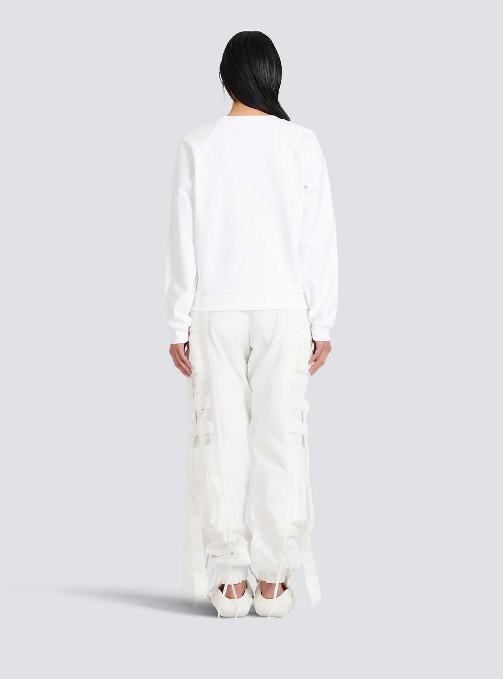 Balmain Cotton Eco-designed Sweatshirt With Flocked Balmain Logo White | ELWYNSD-68