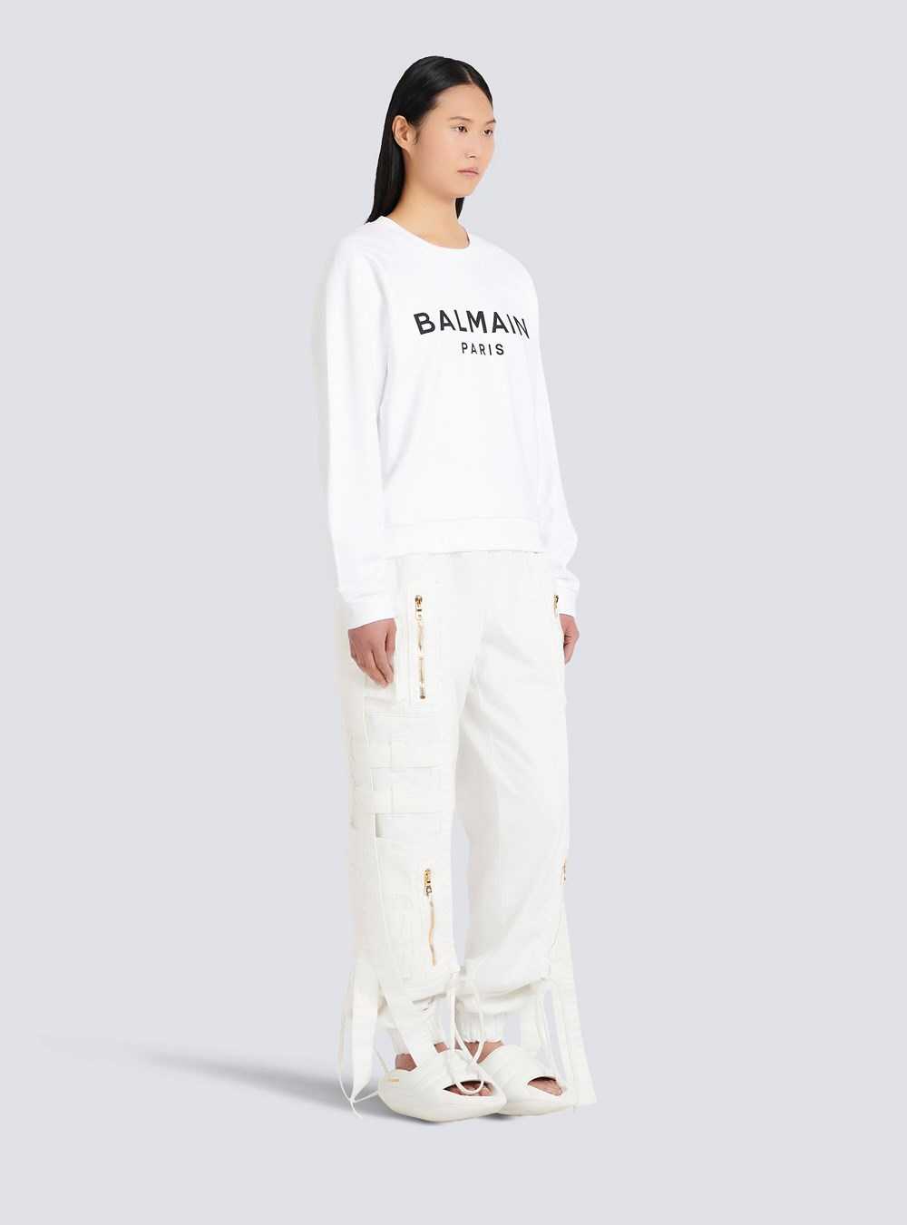 Balmain Cotton Eco-designed Sweatshirt With Flocked Balmain Logo White | ELWYNSD-68