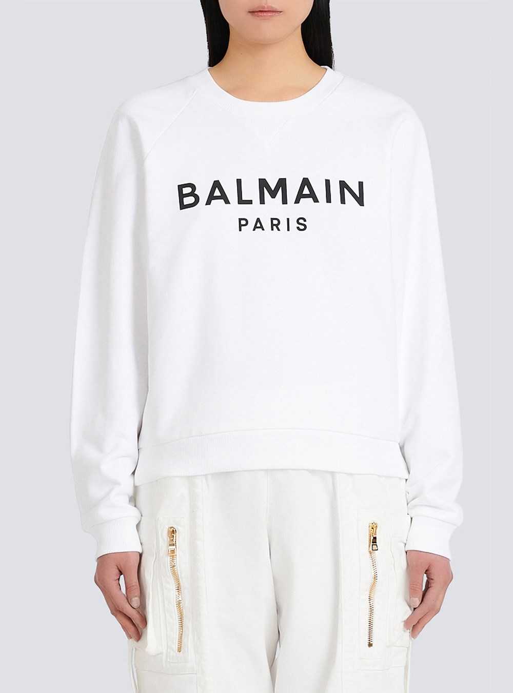 Balmain Cotton Eco-designed Sweatshirt With Flocked Balmain Logo White | ELWYNSD-68