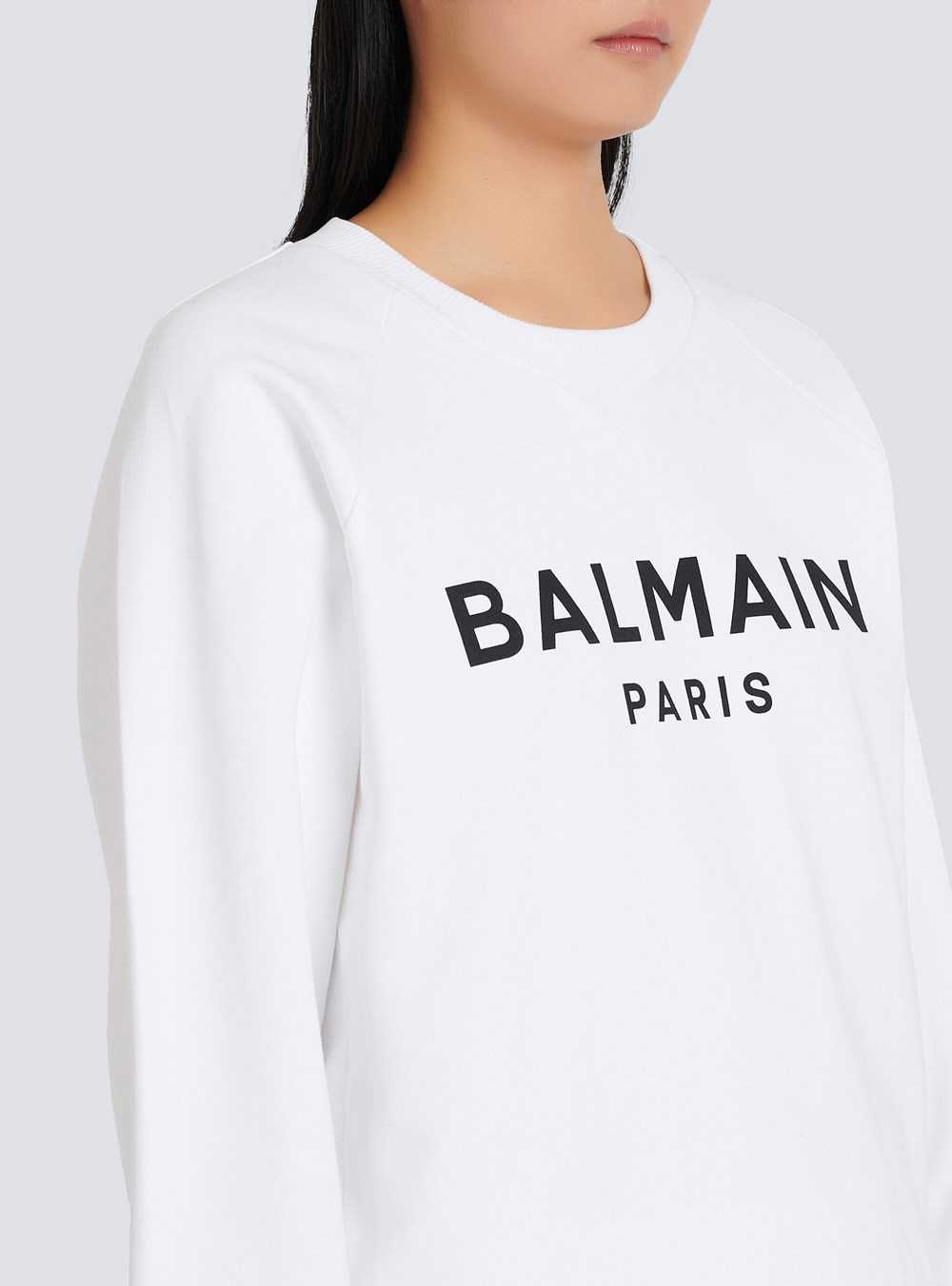 Balmain Cotton Eco-designed Sweatshirt With Flocked Balmain Logo White | ELWYNSD-68