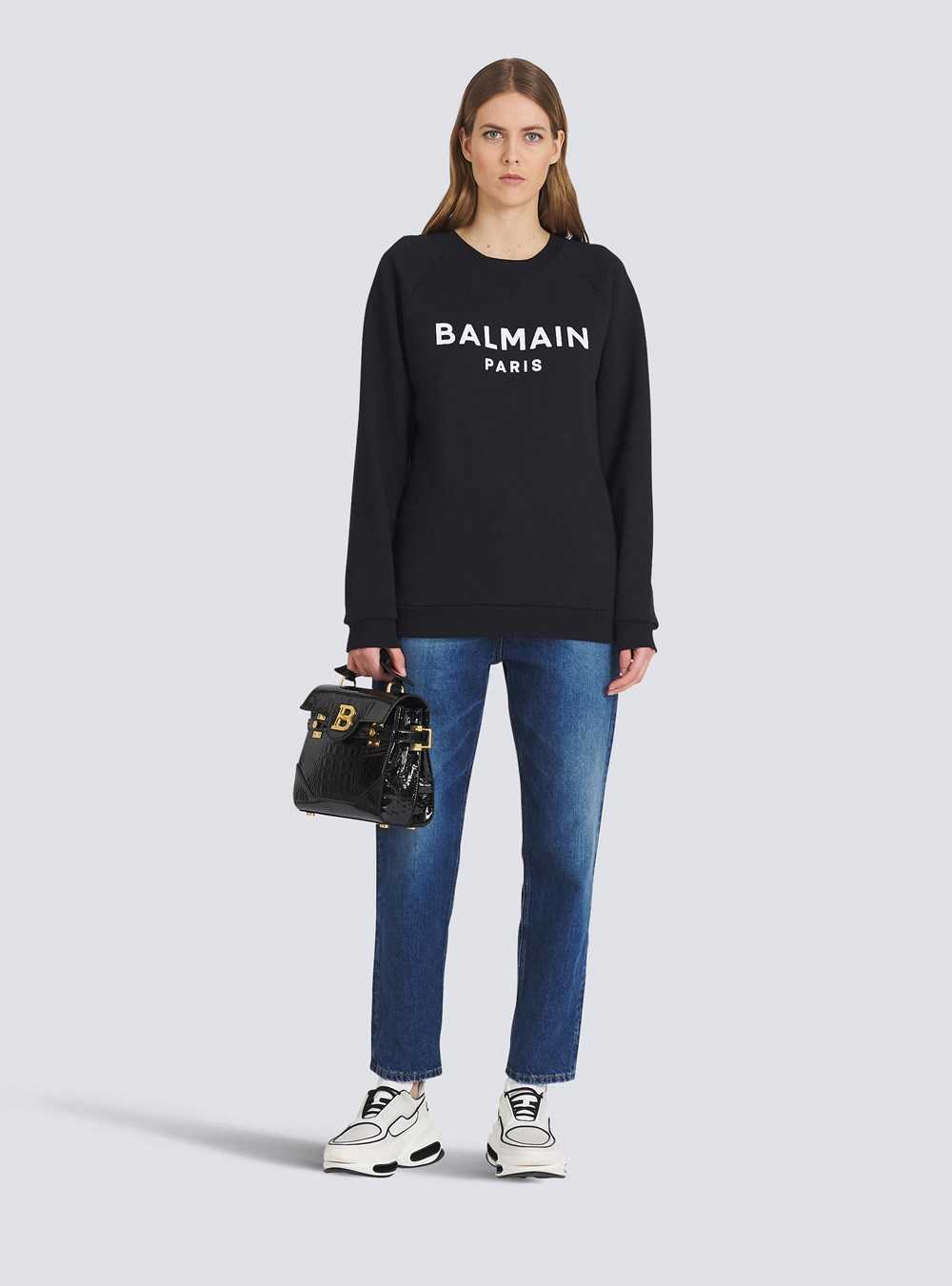 Balmain Cotton Eco-designed Sweatshirt With Flocked Balmain Logo Black | SAMPYZI-09