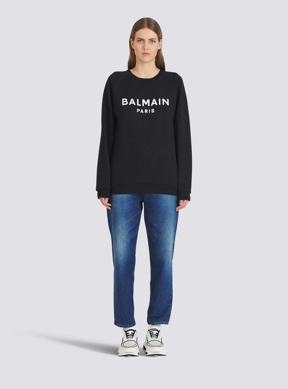 Balmain Cotton Eco-designed Sweatshirt With Flocked Balmain Logo Black | SAMPYZI-09