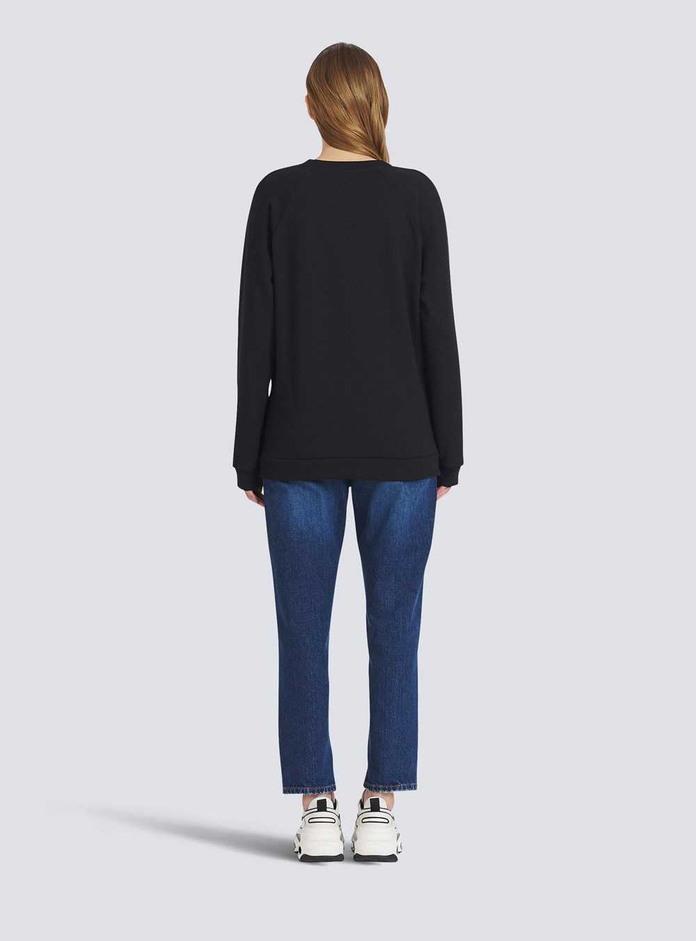 Balmain Cotton Eco-designed Sweatshirt With Flocked Balmain Logo Black | SAMPYZI-09