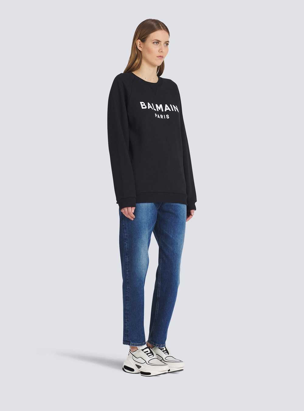 Balmain Cotton Eco-designed Sweatshirt With Flocked Balmain Logo Black | SAMPYZI-09