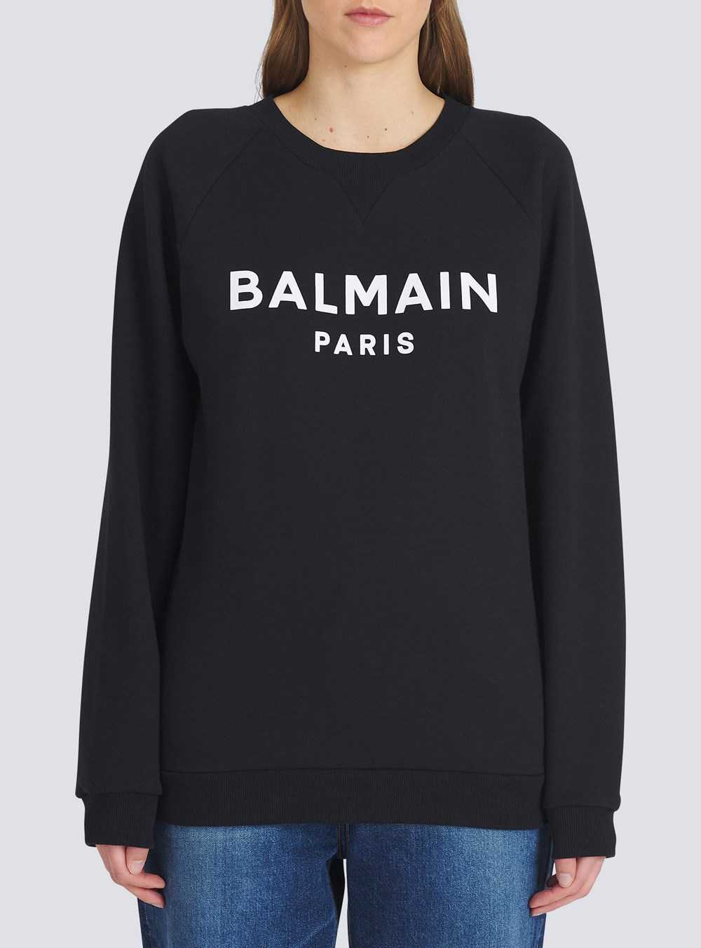 Balmain Cotton Eco-designed Sweatshirt With Flocked Balmain Logo Black | SAMPYZI-09