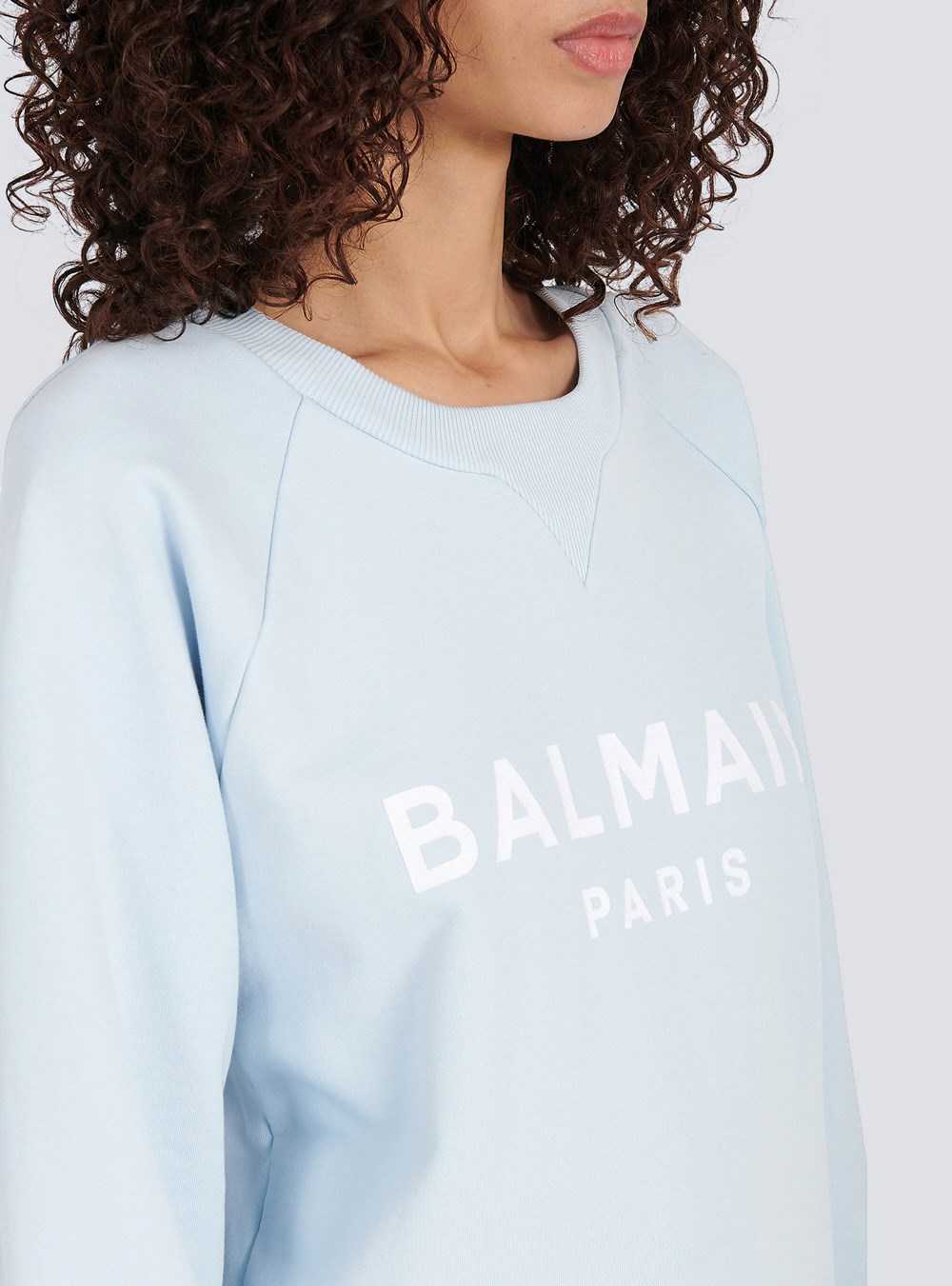 Balmain Cotton Eco-designed Sweatshirt With Flocked Balmain Logo Blue | XJRIOQT-69