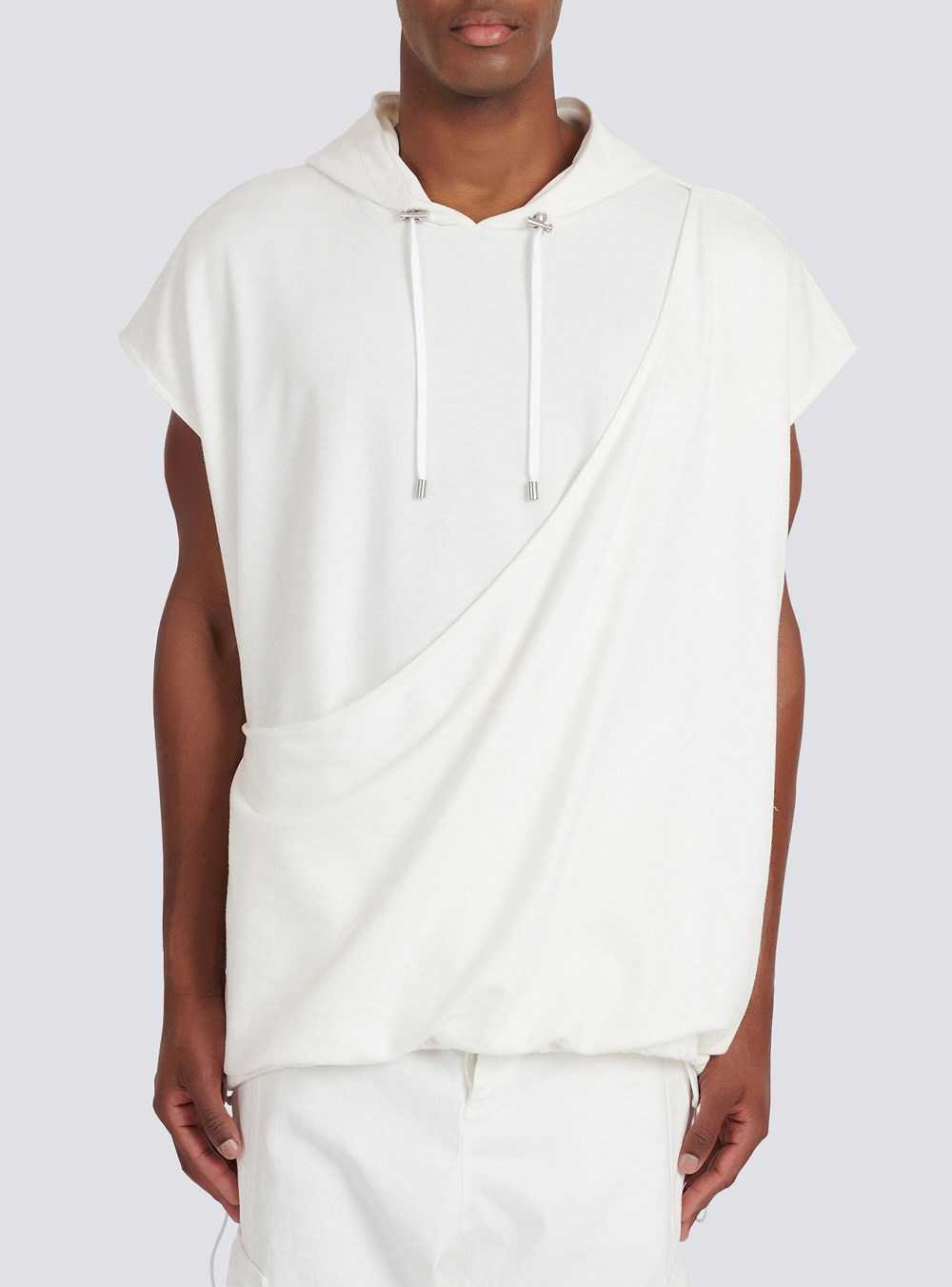 Balmain Cotton Hooded Sweatshirt White | CAQYXVR-02