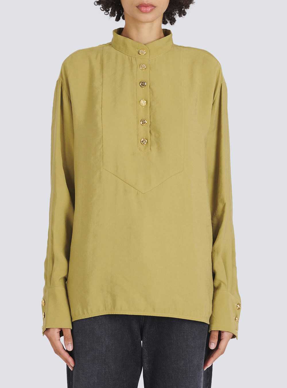 Balmain Cotton Mao Shirt With Gold-tone Buttons Beige | SHDOXGK-20