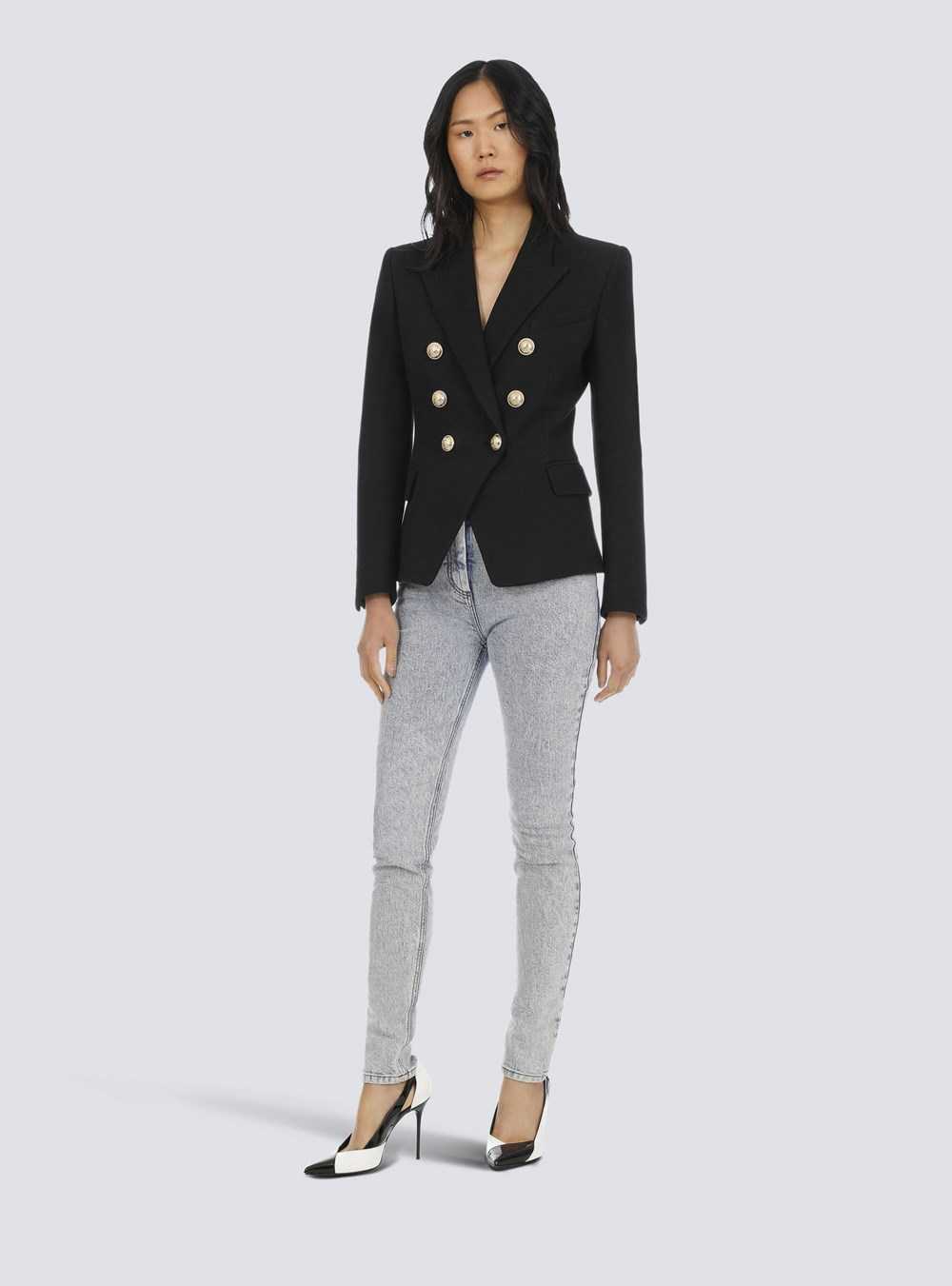 Balmain Cotton Piqué Double-buttoned Jacket Black | HTLUNEZ-36