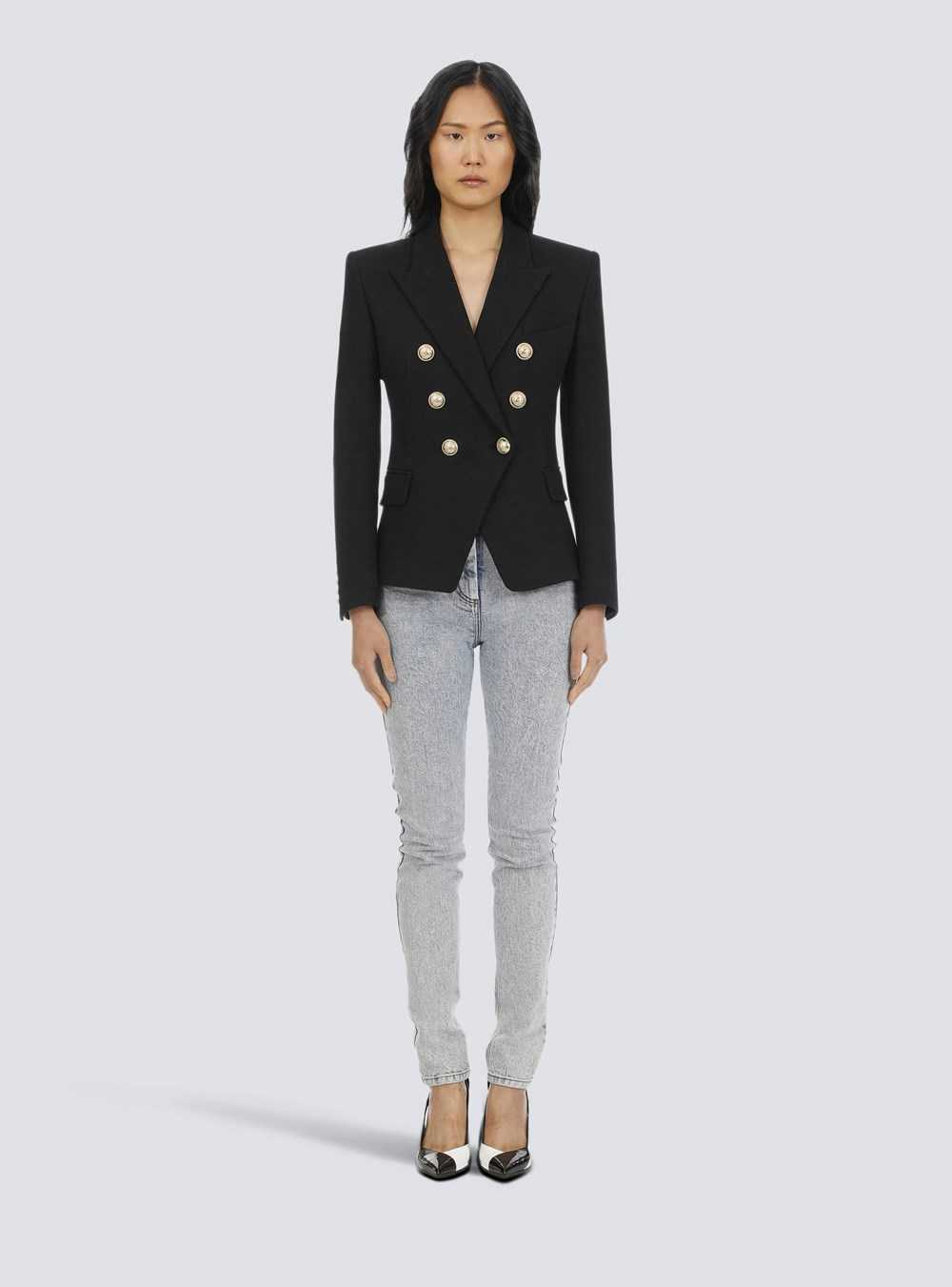 Balmain Cotton Piqué Double-buttoned Jacket Black | HTLUNEZ-36