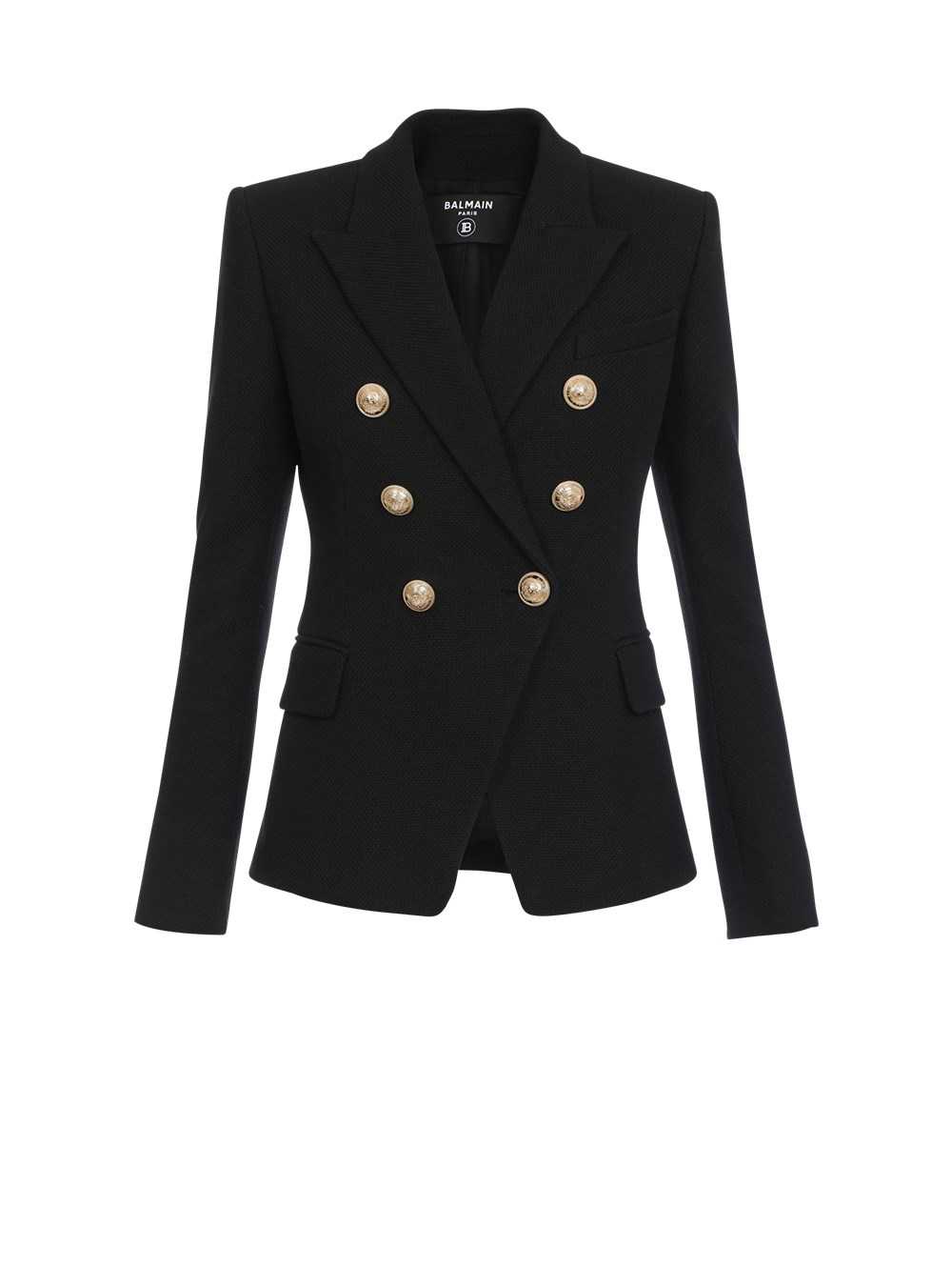 Balmain Cotton Piqué Double-buttoned Jacket Black | HTLUNEZ-36