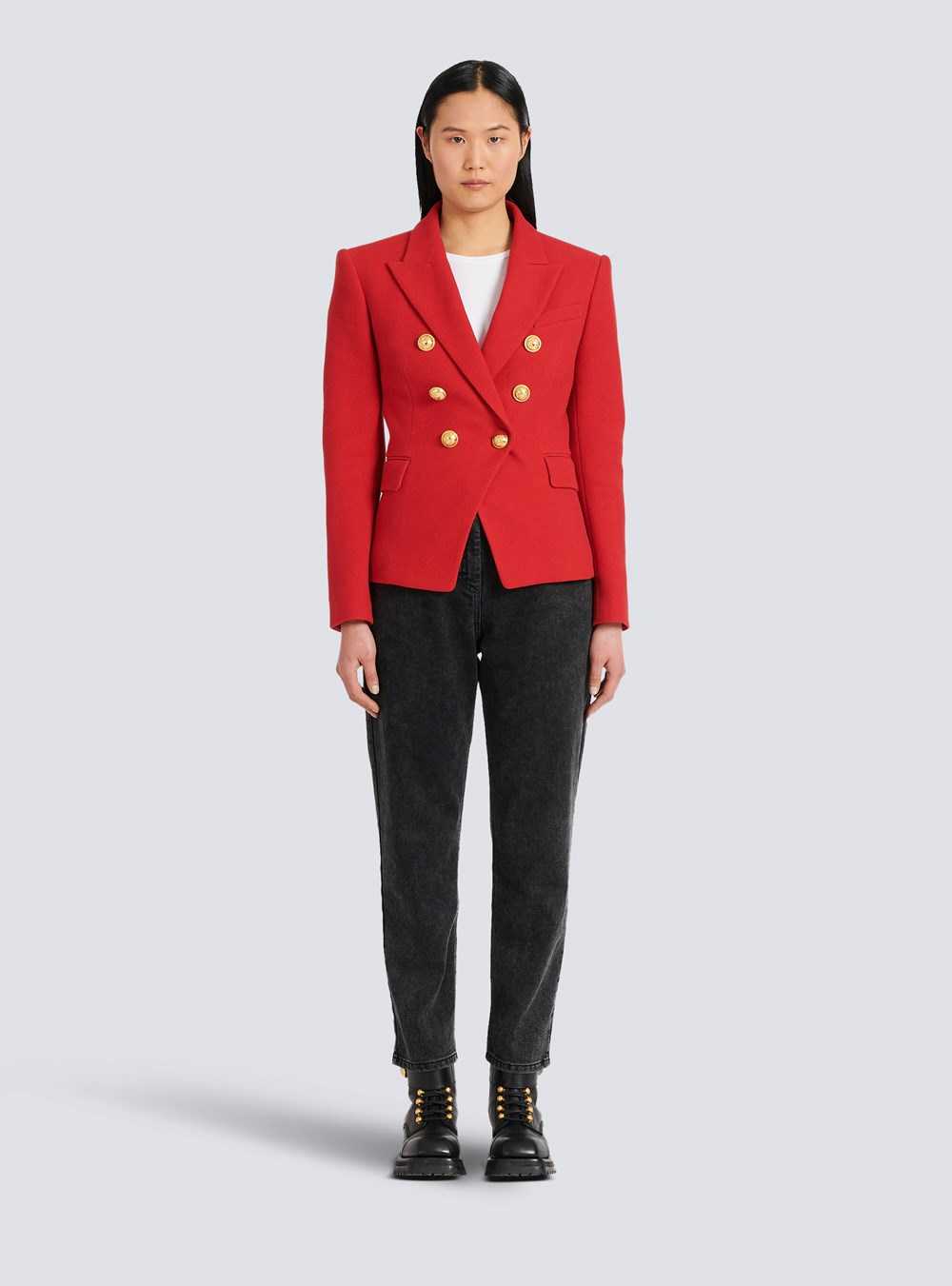 Balmain Cotton Piqué Double-buttoned Jacket Red | MEAWCYF-23