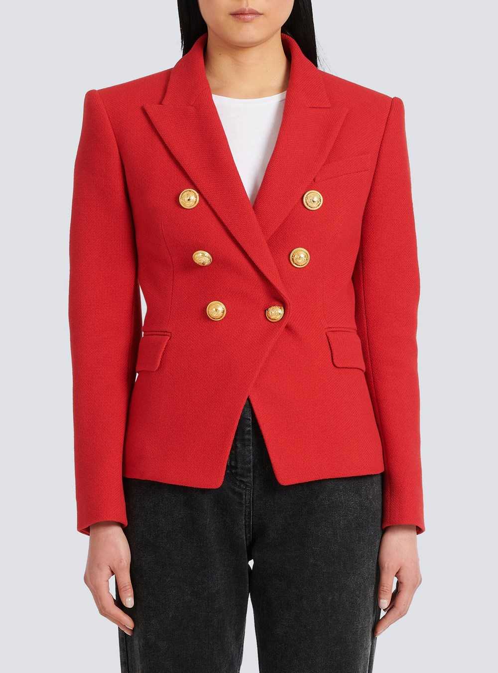 Balmain Cotton Piqué Double-buttoned Jacket Red | MEAWCYF-23