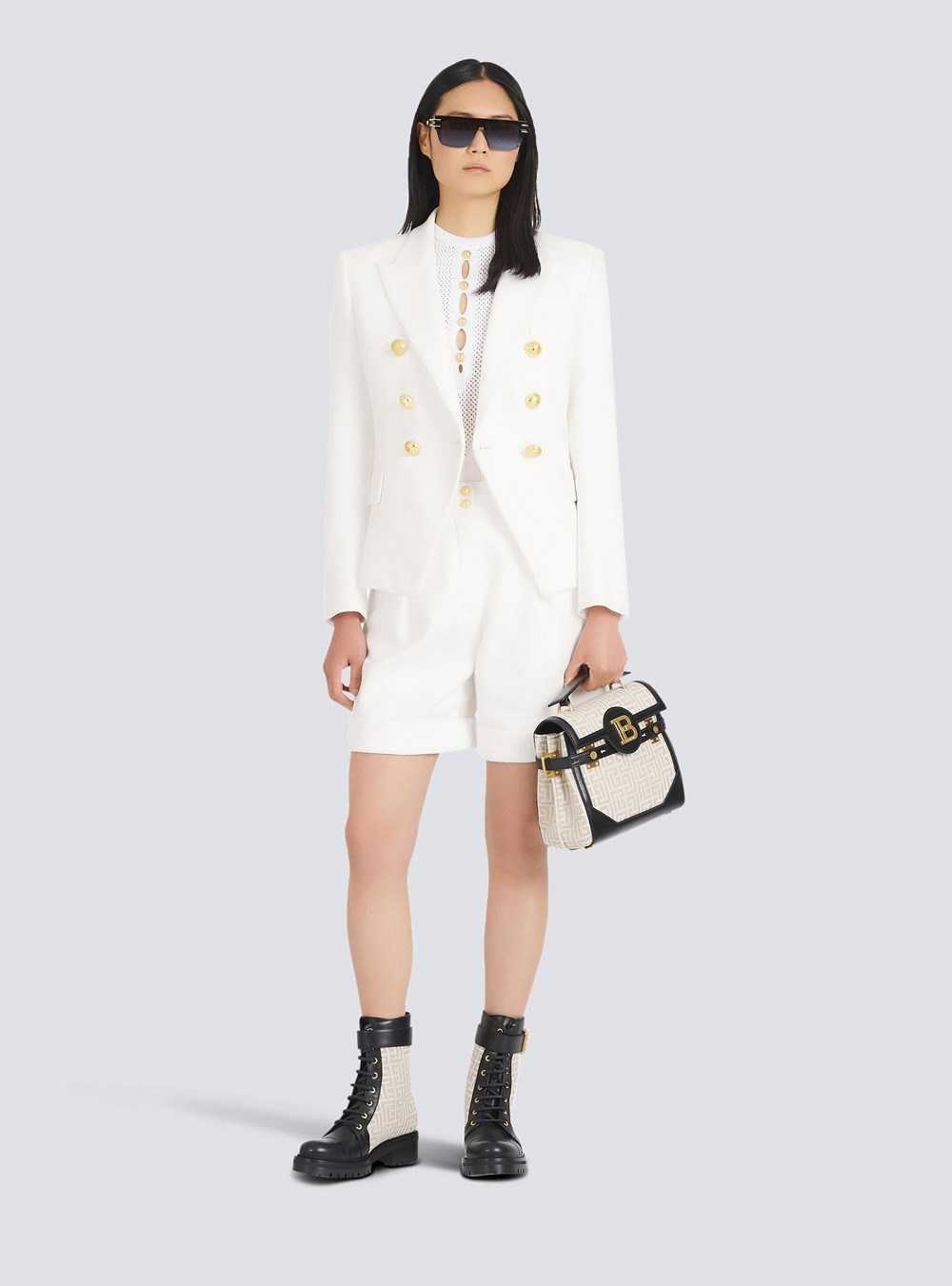 Balmain Cotton Piqué Double-buttoned Jacket White | XKPRQLA-59