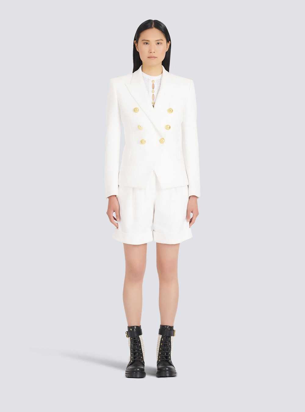 Balmain Cotton Piqué Double-buttoned Jacket White | XKPRQLA-59