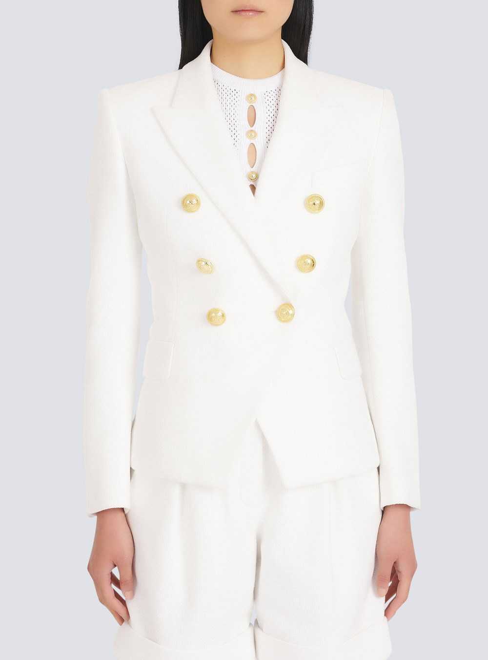 Balmain Cotton Piqué Double-buttoned Jacket White | XKPRQLA-59