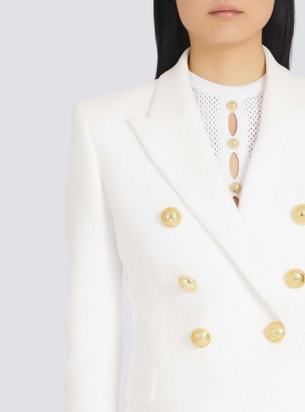 Balmain Cotton Piqué Double-buttoned Jacket White | XKPRQLA-59