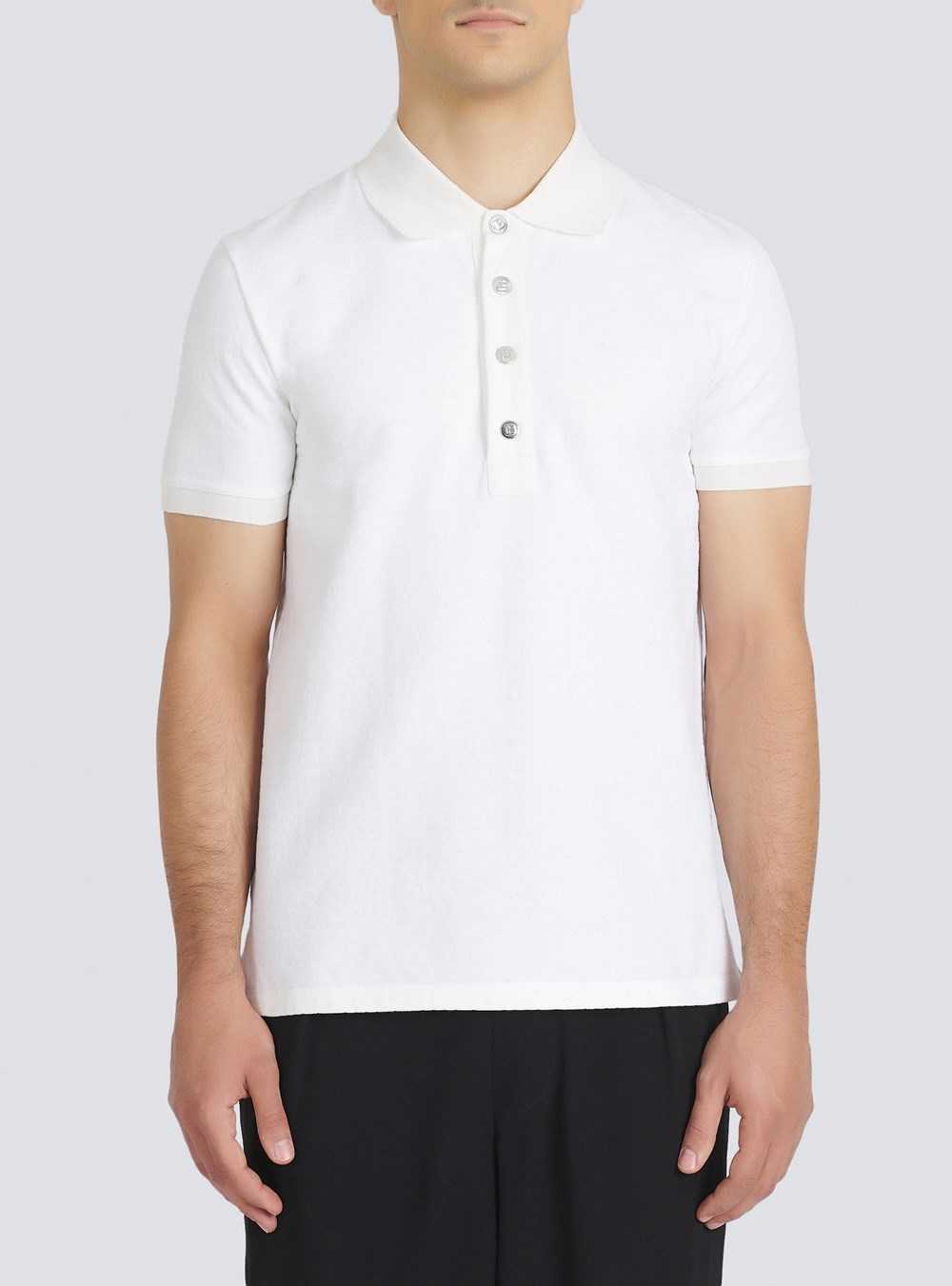 Balmain Cotton Piqué Polo White | CSFIAHY-81