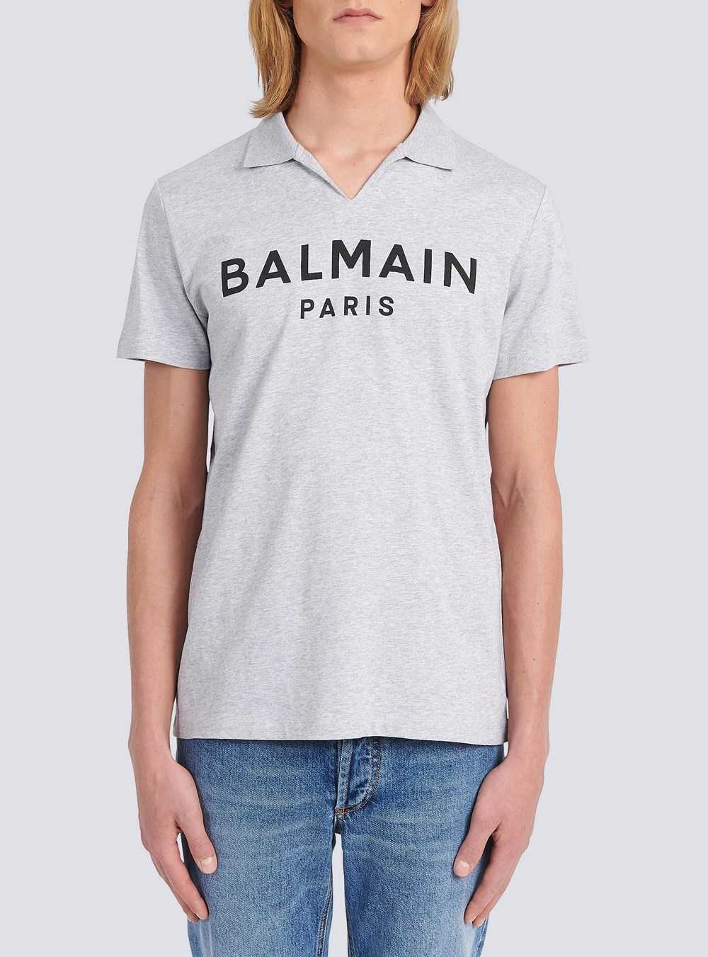 Balmain Cotton Polo With Balmain Logo Print Grey | WXLVPCY-39