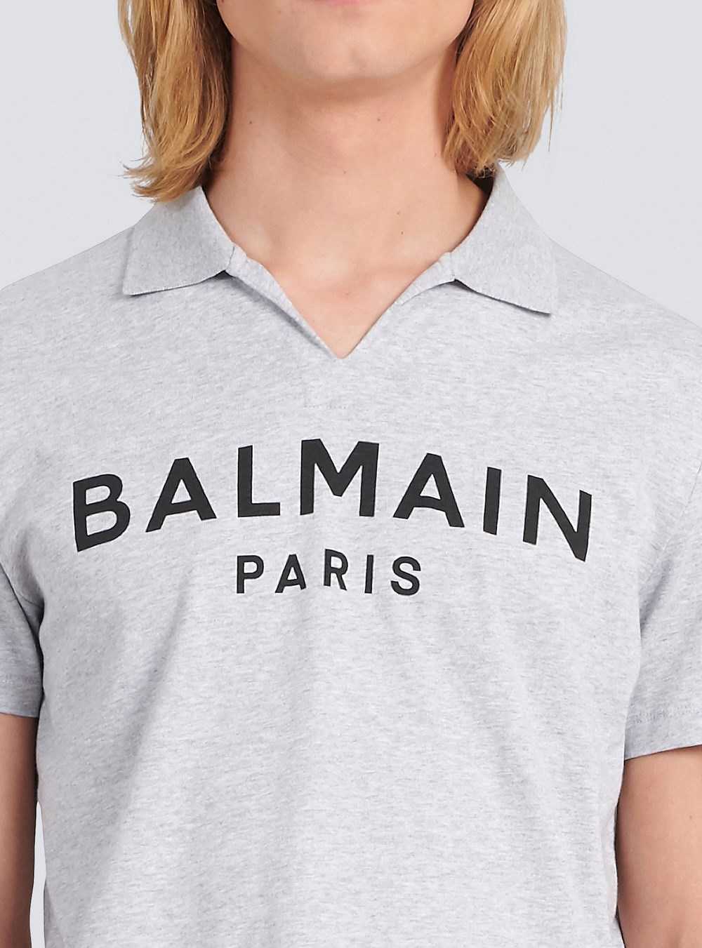 Balmain Cotton Polo With Balmain Logo Print Grey | WXLVPCY-39