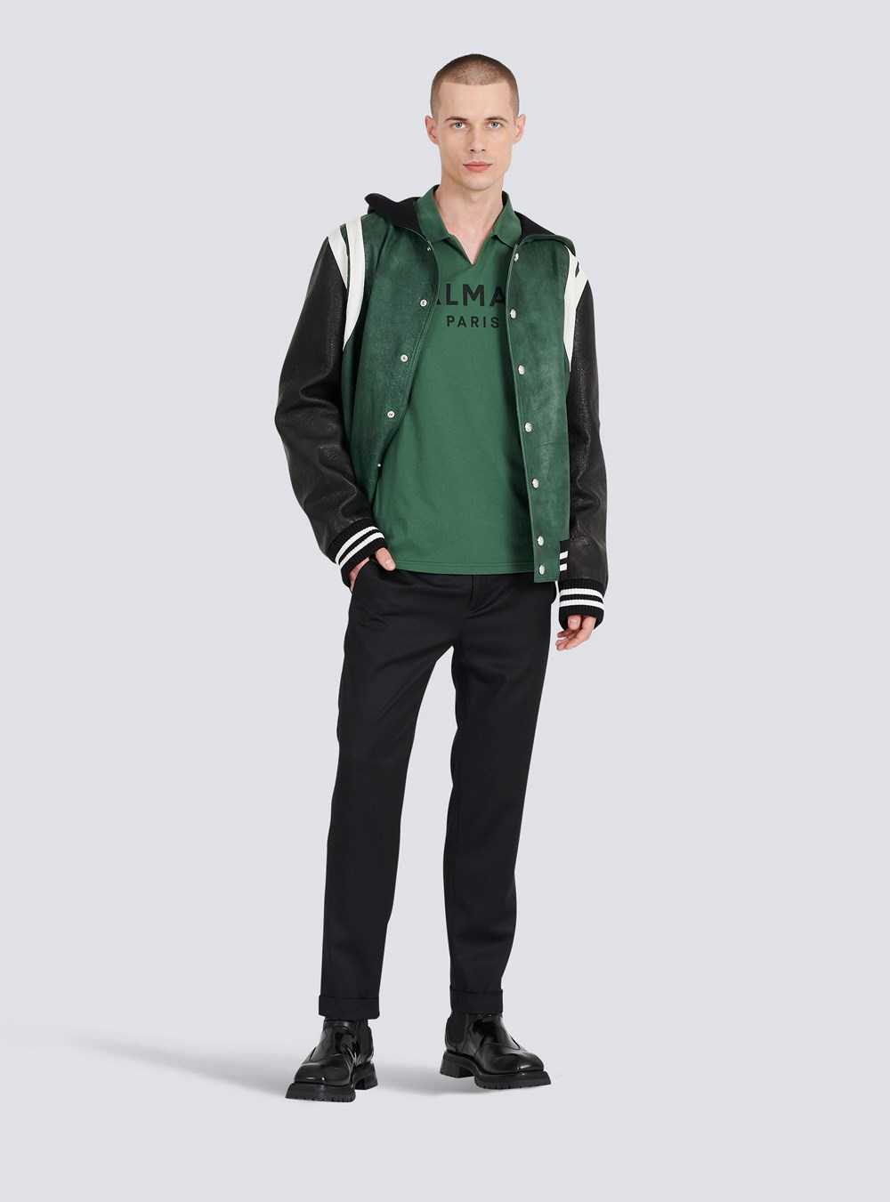 Balmain Cotton Polo With Black Balmain Logo Print Green | CBQSAJK-02