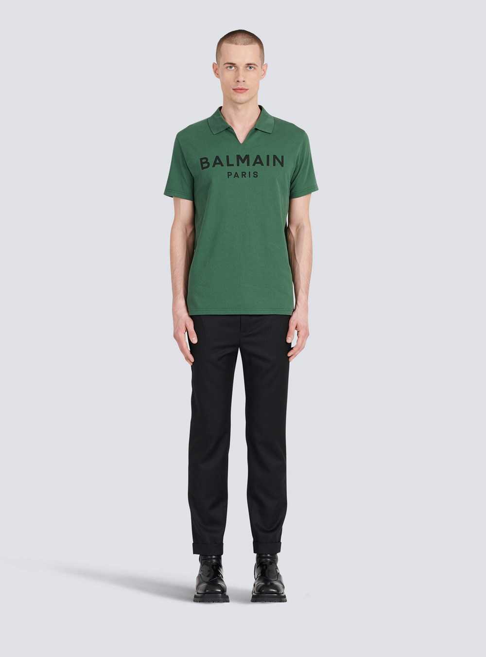 Balmain Cotton Polo With Black Balmain Logo Print Green | CBQSAJK-02