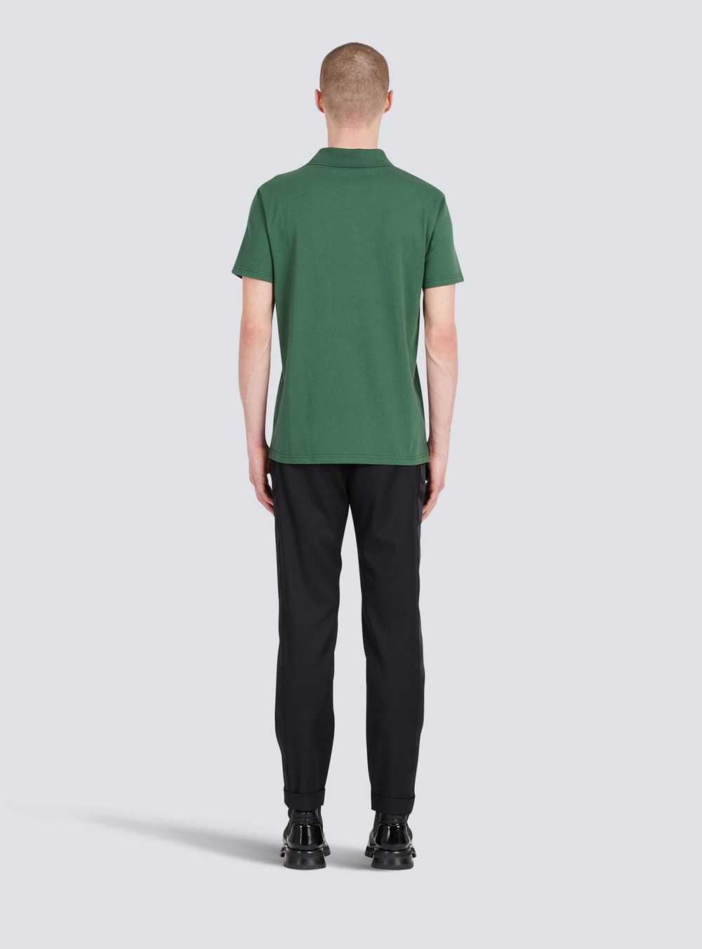 Balmain Cotton Polo With Black Balmain Logo Print Green | CBQSAJK-02