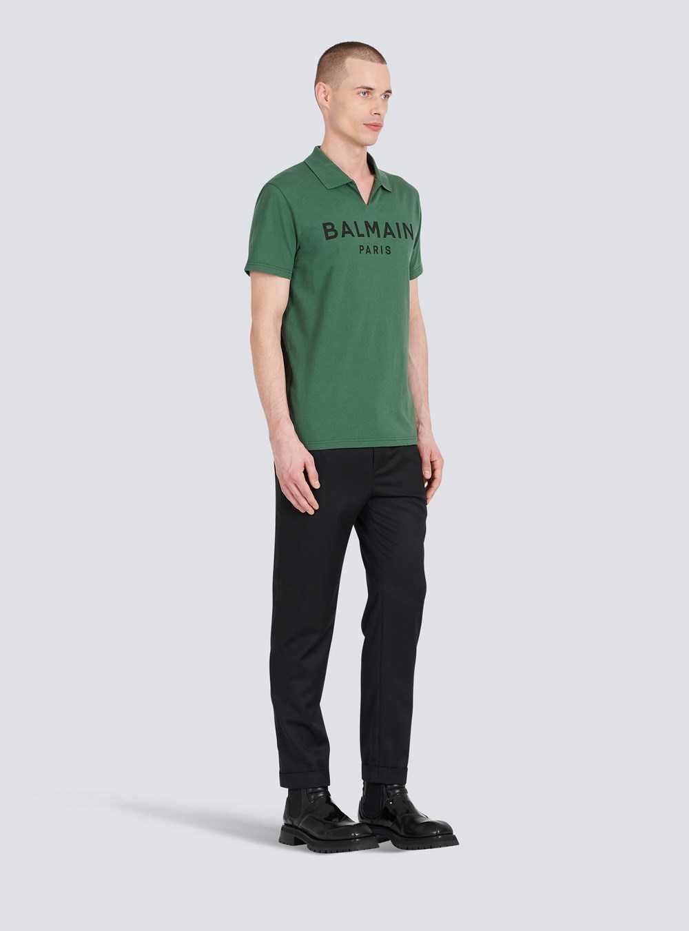 Balmain Cotton Polo With Black Balmain Logo Print Green | CBQSAJK-02