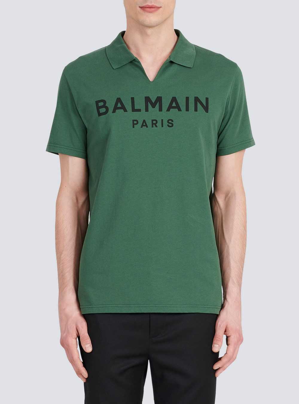 Balmain Cotton Polo With Black Balmain Logo Print Green | CBQSAJK-02