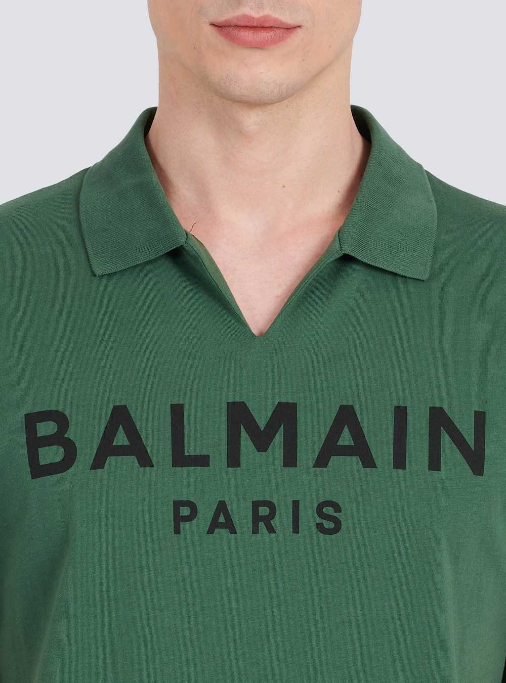 Balmain Cotton Polo With Black Balmain Logo Print Green | CBQSAJK-02