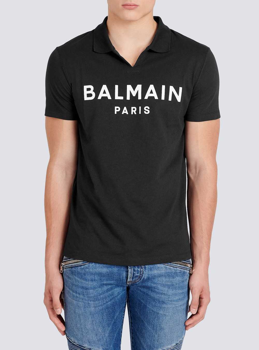 Balmain Cotton Polo With Black Balmain Logo Print Black | QILKAOT-43