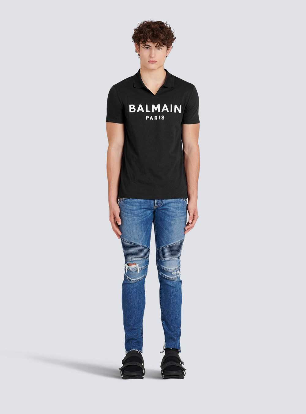 Balmain Cotton Polo With Black Balmain Logo Print Black | QILKAOT-43