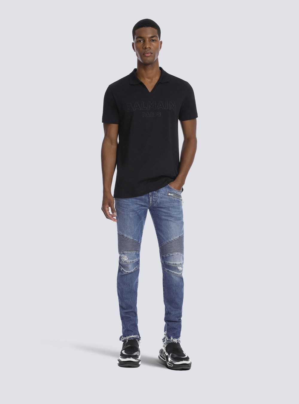 Balmain Cotton Polo With Embossed Balmain Logo Black | UEWZAQC-32