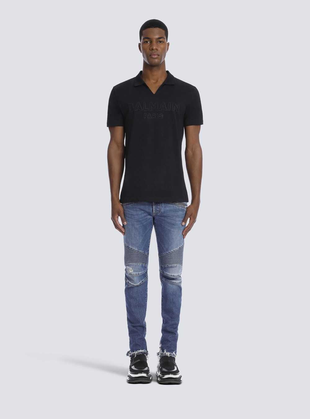 Balmain Cotton Polo With Embossed Balmain Logo Black | UEWZAQC-32