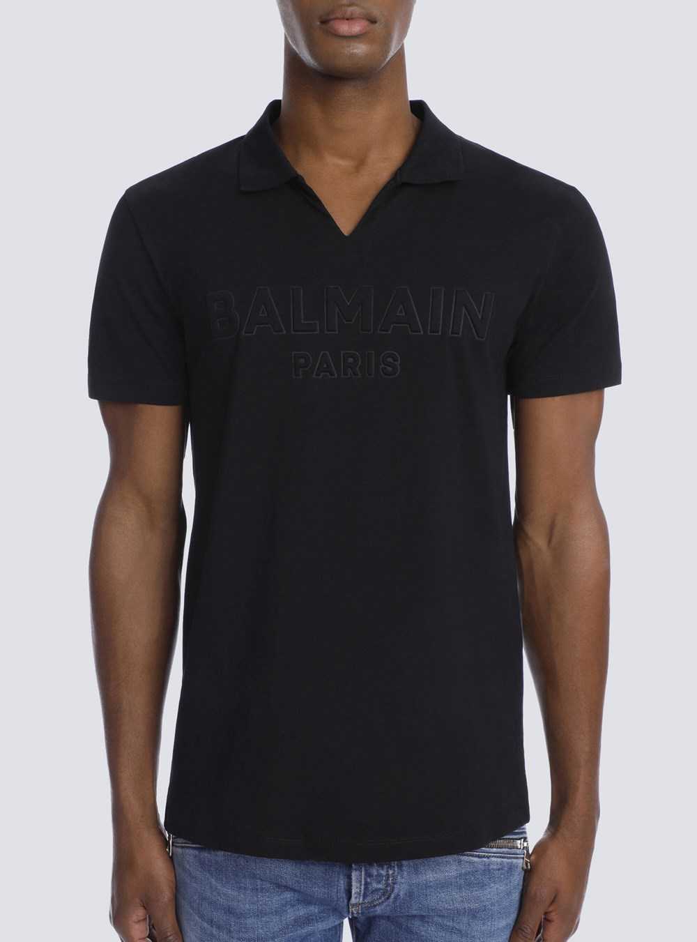 Balmain Cotton Polo With Embossed Balmain Logo Black | UEWZAQC-32