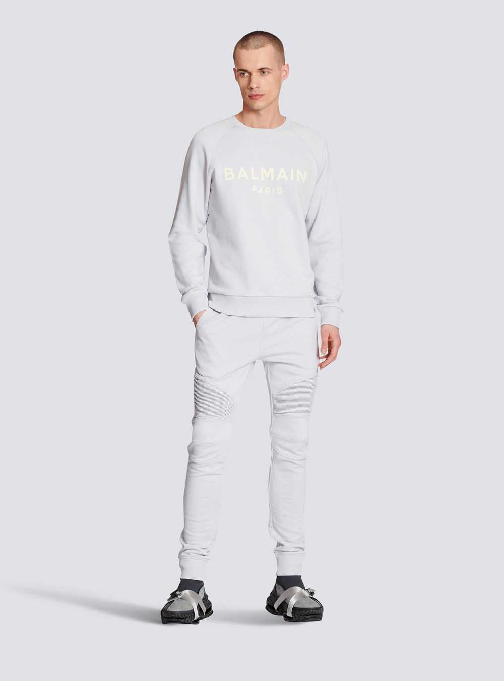 Balmain Cotton Printed Balmain Logo Sweatshirt Blue | KLEWPAJ-83