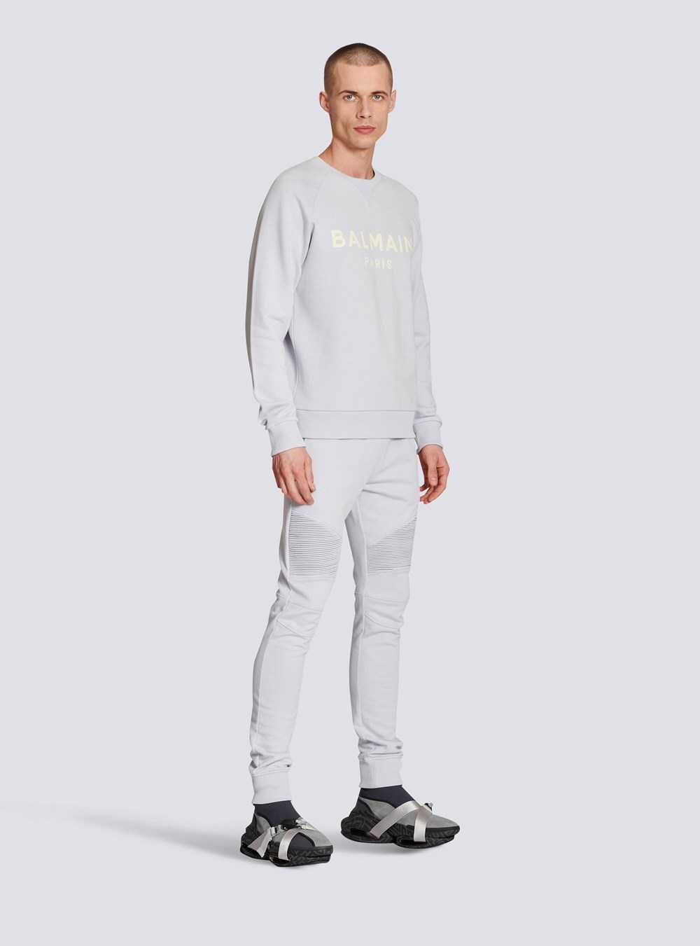 Balmain Cotton Printed Balmain Logo Sweatshirt Blue | KLEWPAJ-83