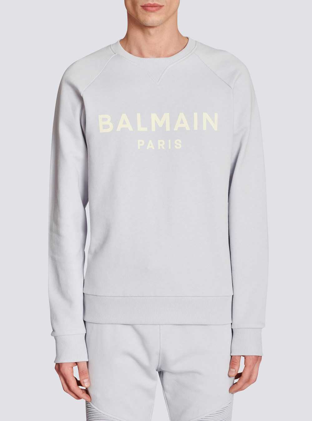 Balmain Cotton Printed Balmain Logo Sweatshirt Blue | KLEWPAJ-83