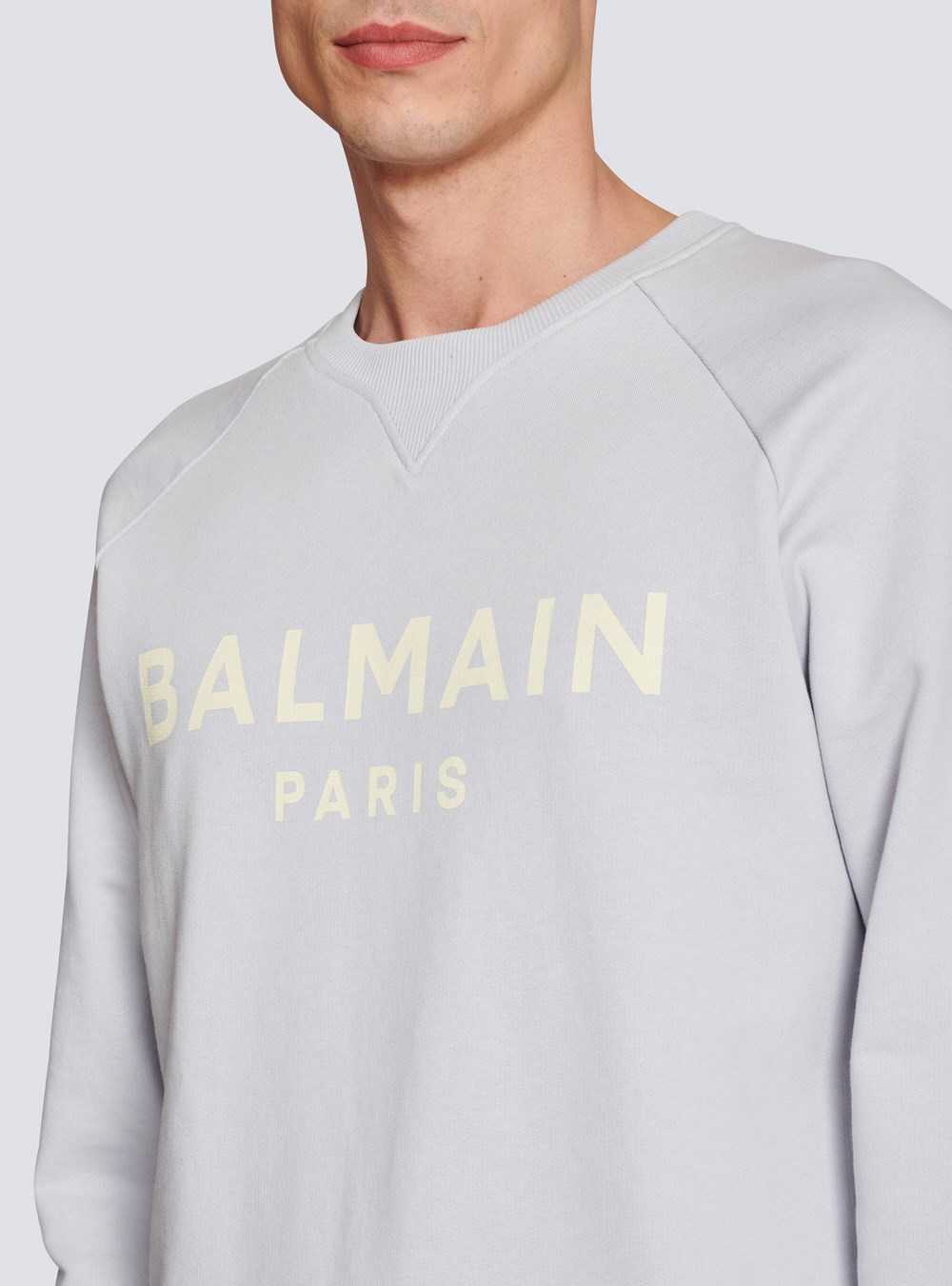 Balmain Cotton Printed Balmain Logo Sweatshirt Blue | KLEWPAJ-83