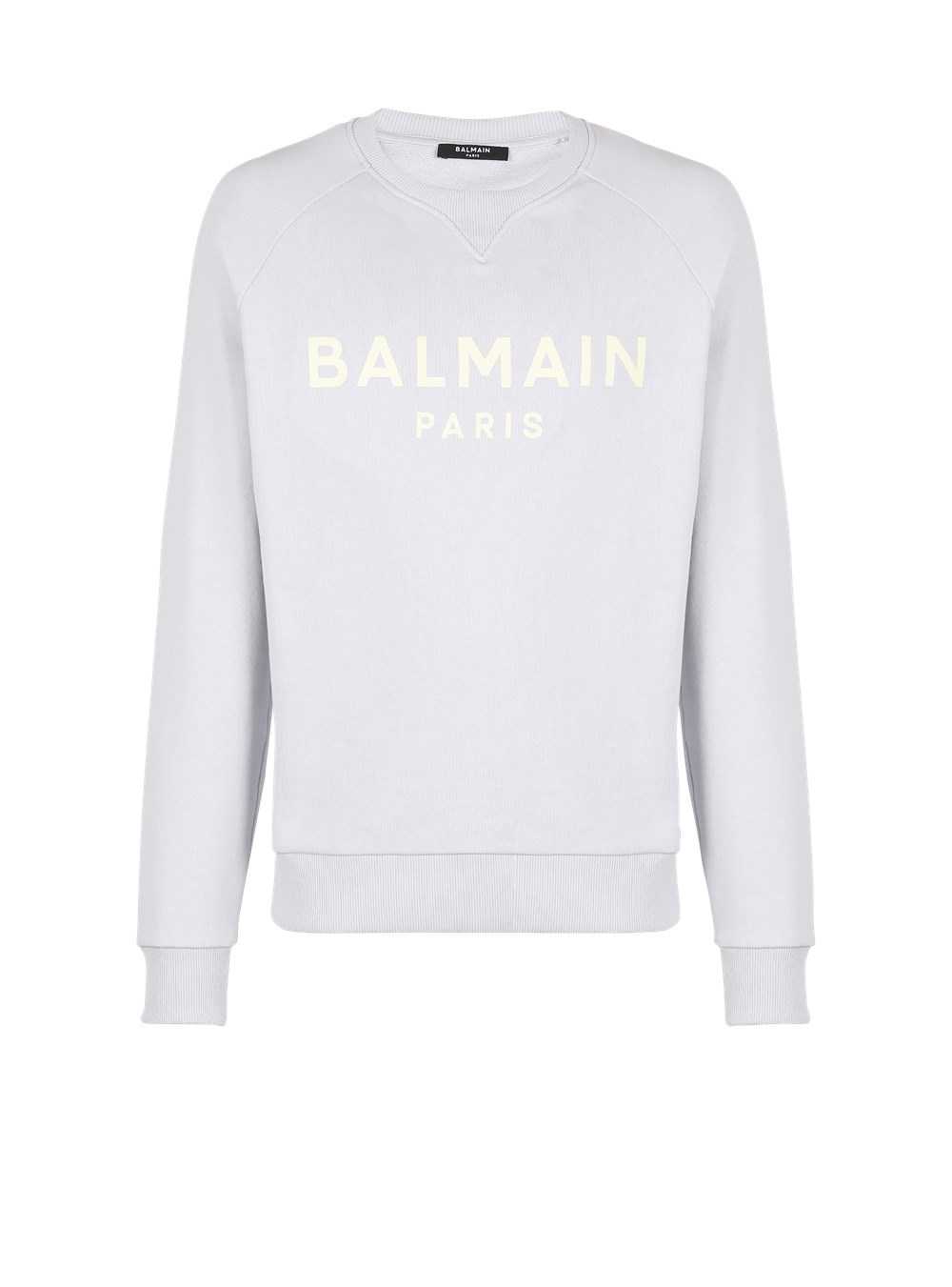 Balmain Cotton Printed Balmain Logo Sweatshirt Blue | KLEWPAJ-83