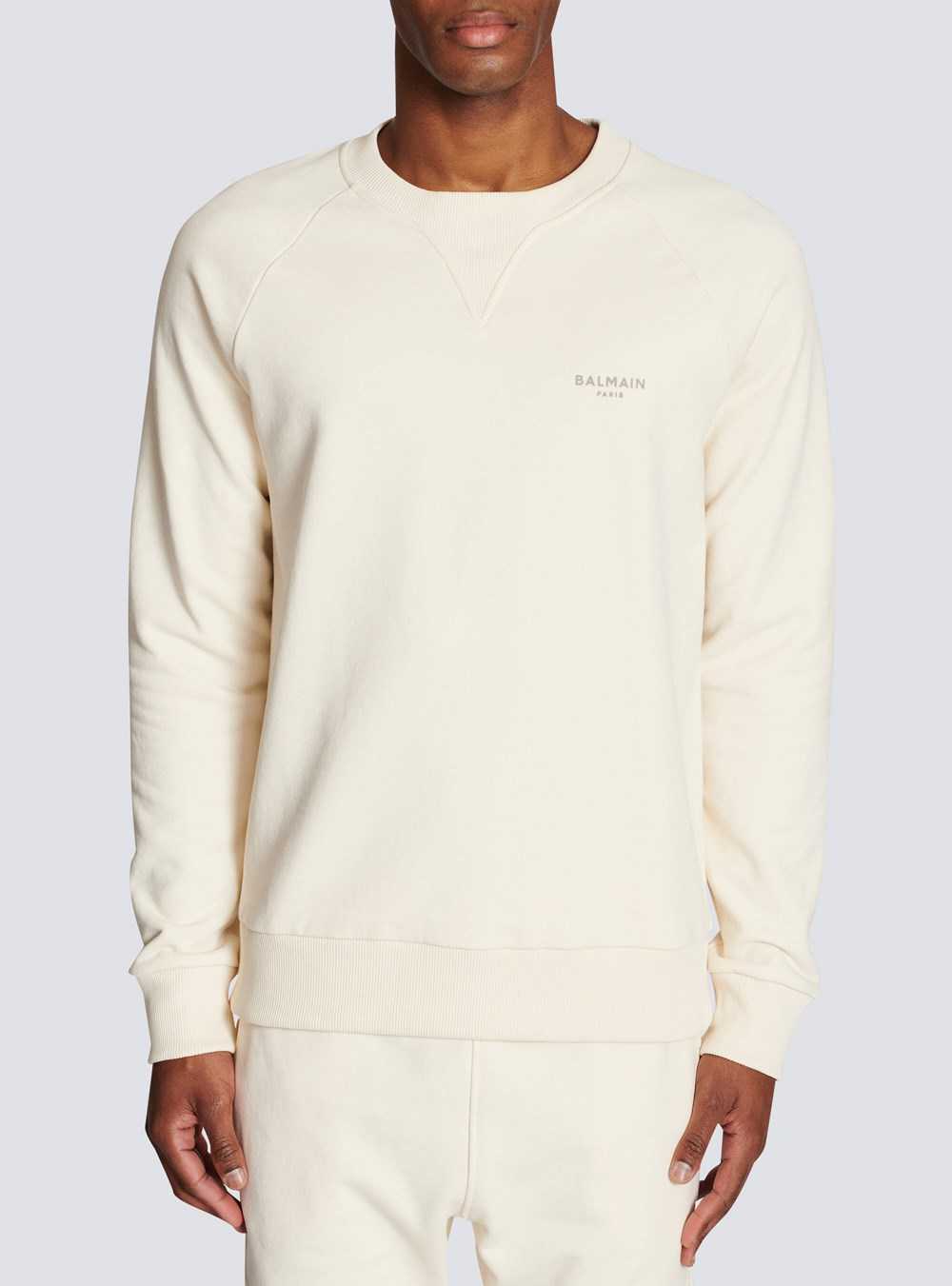 Balmain Cotton Printed Balmain Logo Sweatshirt Beige | UTQIKYV-27