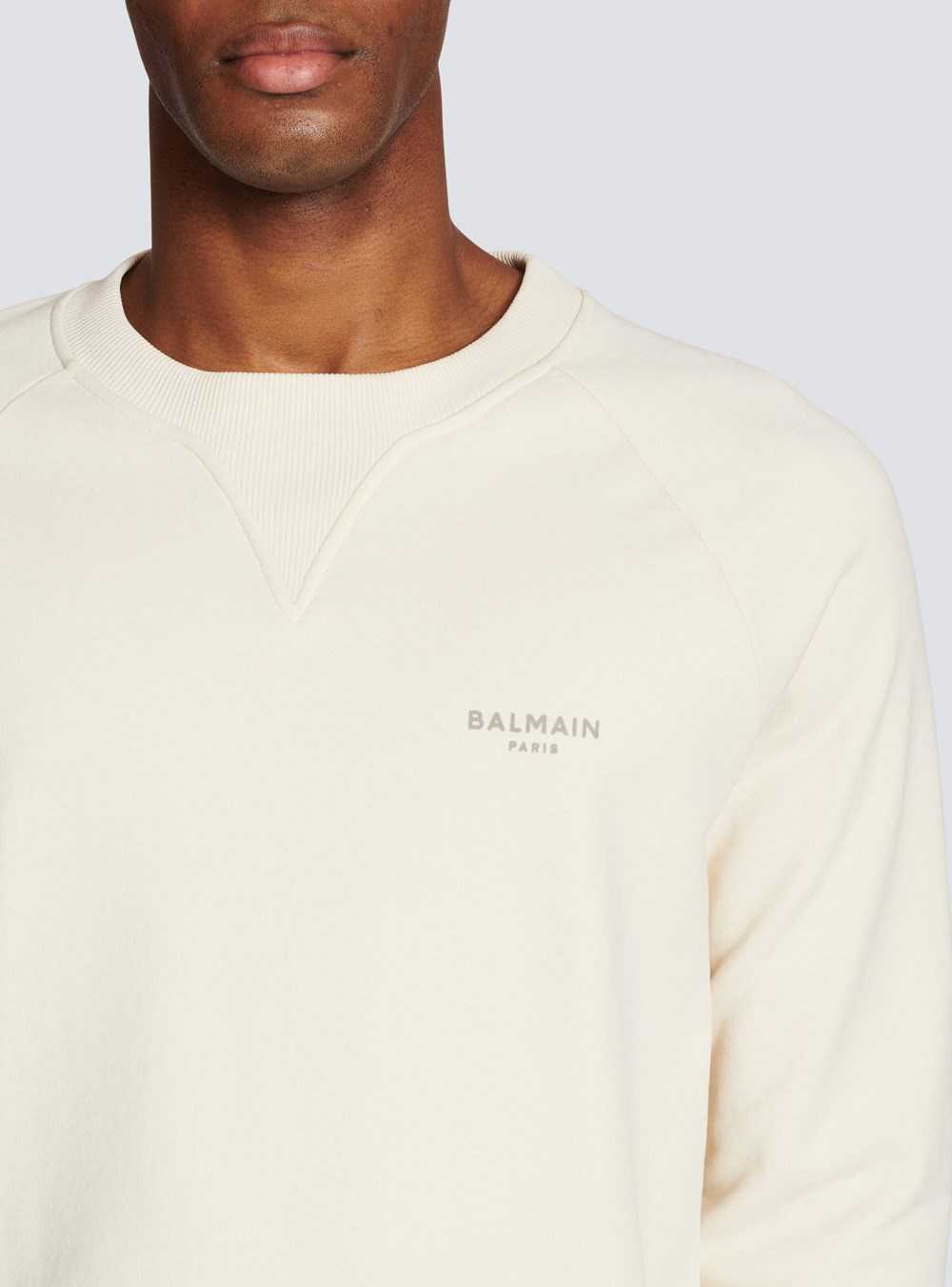 Balmain Cotton Printed Balmain Logo Sweatshirt Beige | UTQIKYV-27