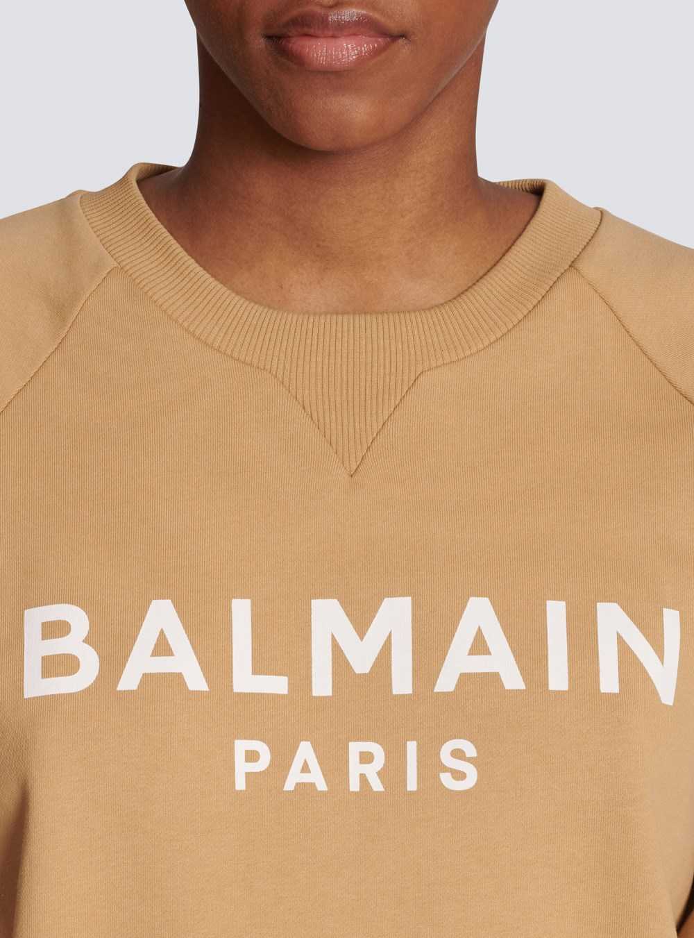 Balmain Cotton Printed Balmain Logo Sweatshirt Brown | XRFLYGB-42