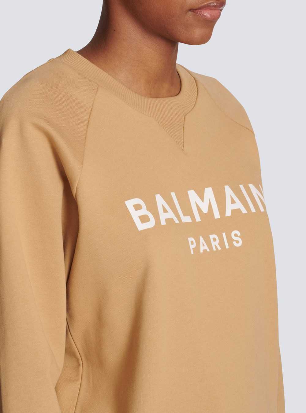 Balmain Cotton Printed Balmain Logo Sweatshirt Brown | XRFLYGB-42