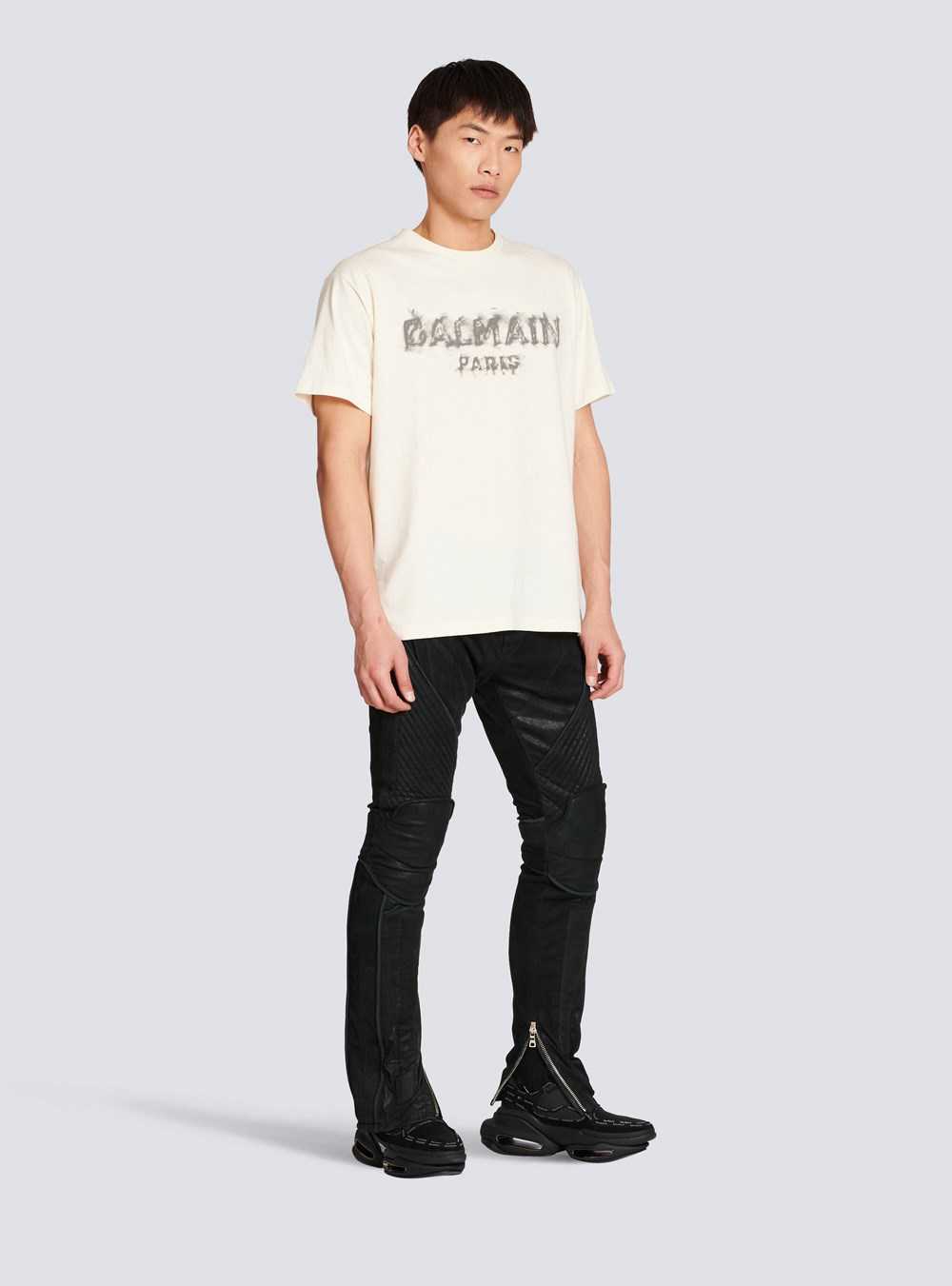 Balmain Cotton Printed Balmain Paris Logo T-shirt Beige | FYEPTJL-36