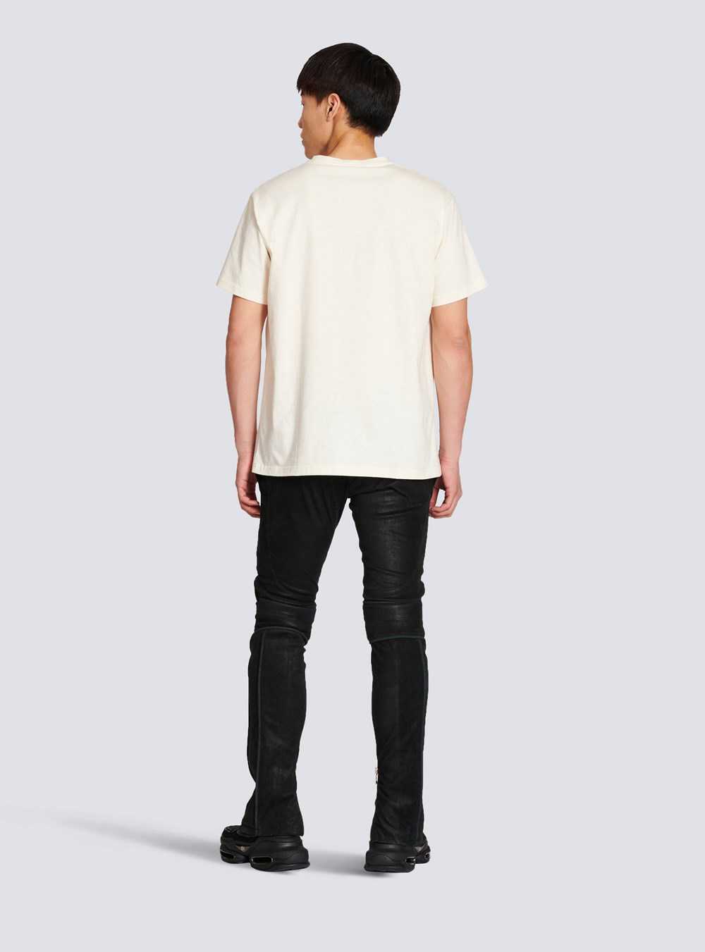 Balmain Cotton Printed Balmain Paris Logo T-shirt Beige | FYEPTJL-36