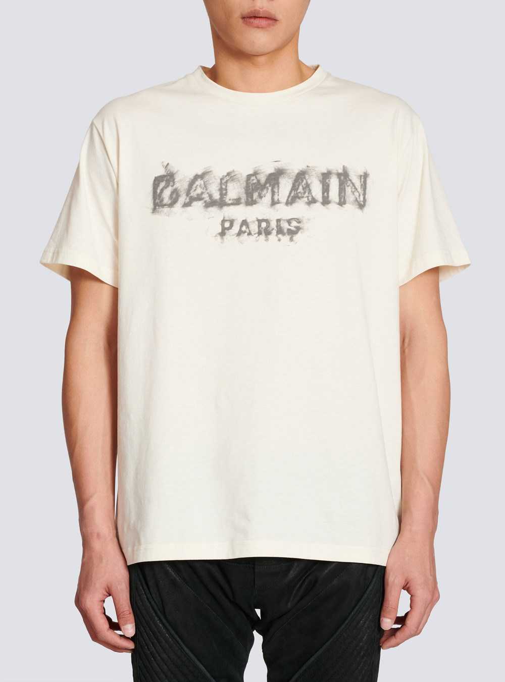 Balmain Cotton Printed Balmain Paris Logo T-shirt Beige | FYEPTJL-36